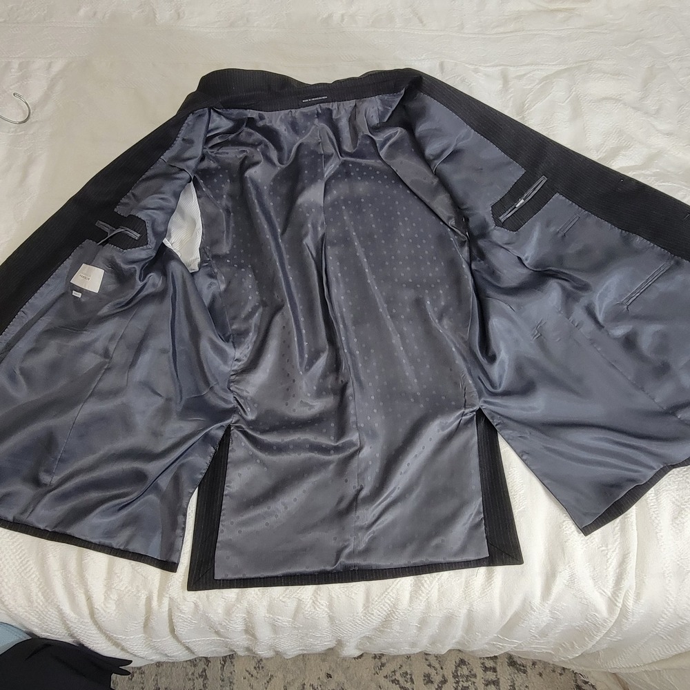Perry Ellis Portfolio NWOT 50R Suit Modern Fit Pinstripe Black 2 Button Blazer - Picture 9 of 16
